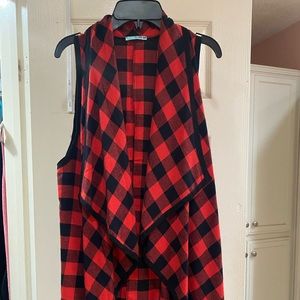 Black and red checked long vest